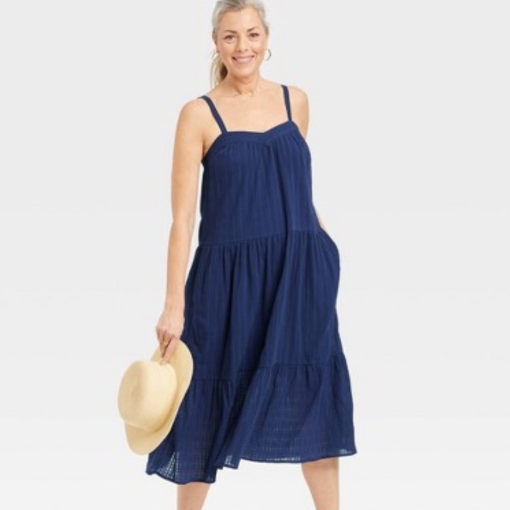 151. Women’s Knox Rose Navy Cotton Sleeveless A-Line Dress NEW